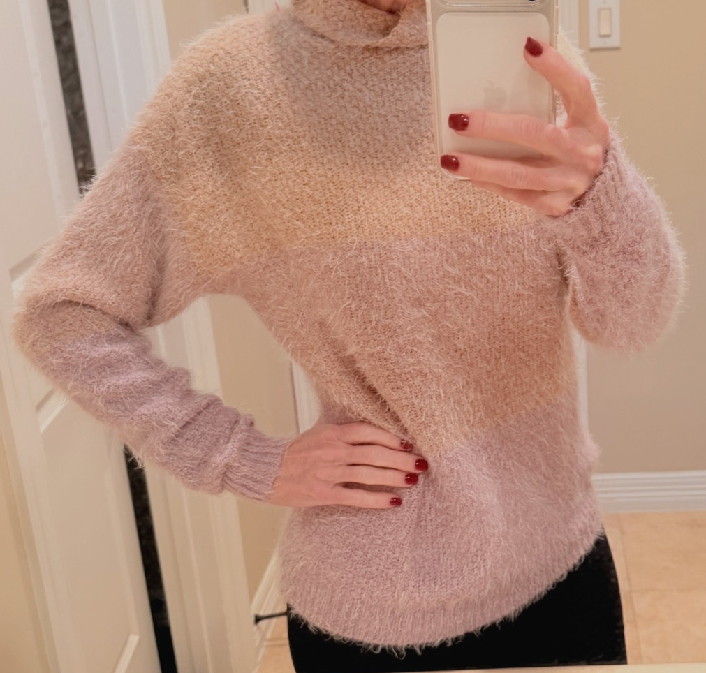 BP Nordstrom Eyelash Knit Colorblock Sweater XS Blush Lavender Mock Neck