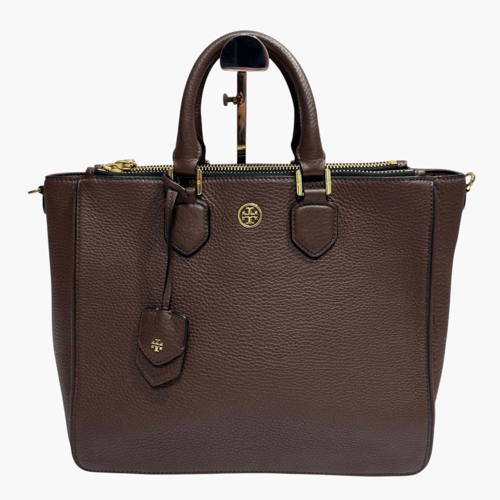 TORY BURCH Tory Burch Robinson 2WAY leather tote bag shoulder bag dark brown A4