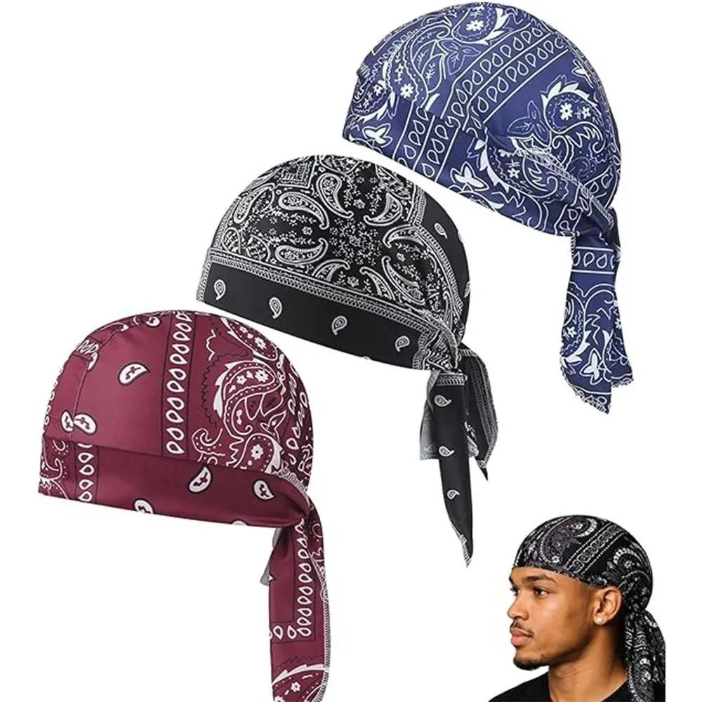 Cooling Paisley Skull Cap Helmet Liner Sweat Wicking Head Wrap 3PC