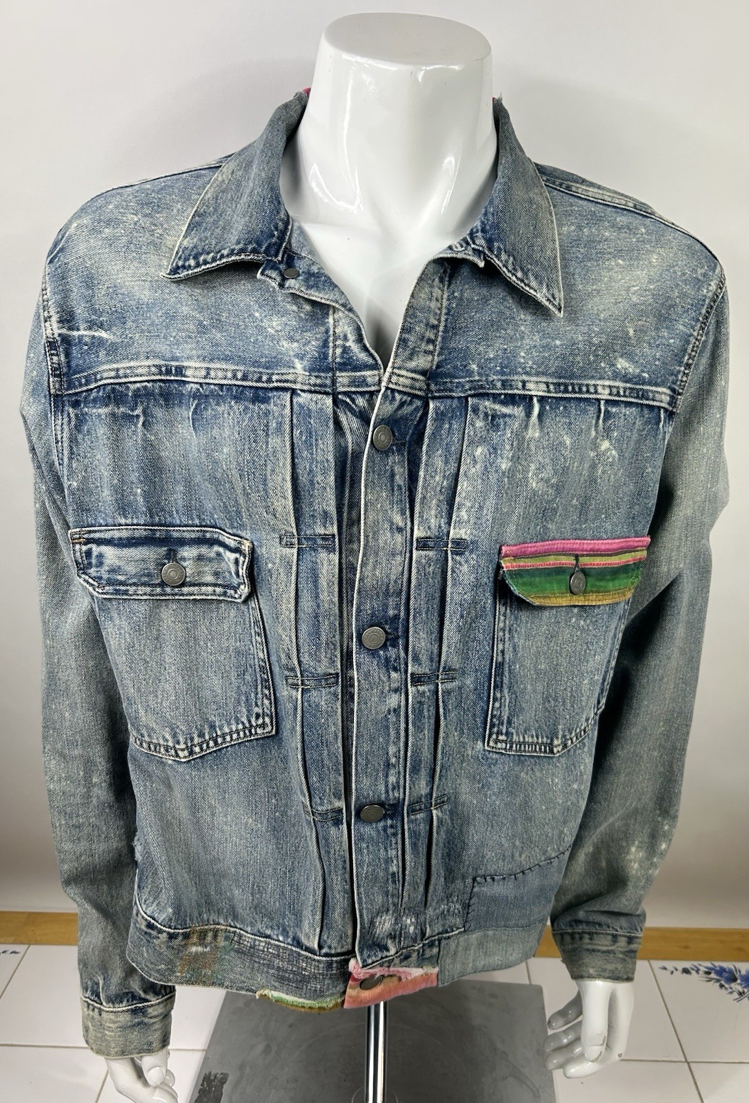 Polo Ralph Lauren Renton Denim Fabric Patch & Worn Look Jacket Jimin BTS XL NEW