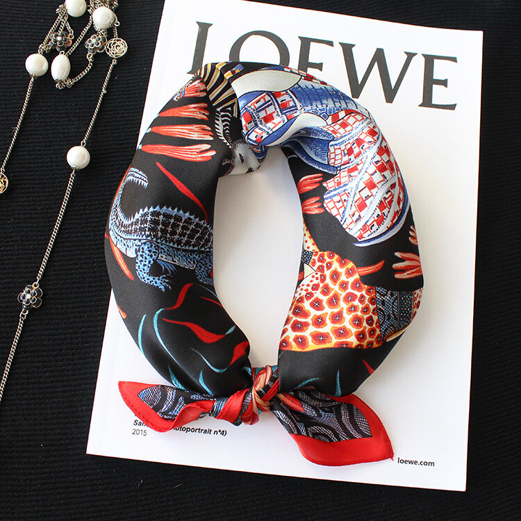 2025 Silk Scarf Bandanna Elephant Print Office Necktie Turban Hairband 21″