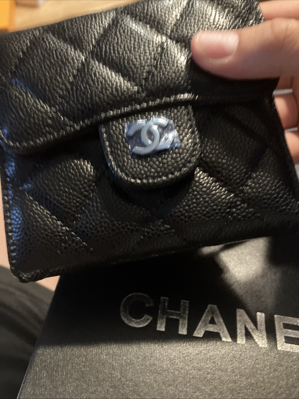 CHANEL Matelasse Coco Mark Lambskin Black Trifold Long Flap Wallet