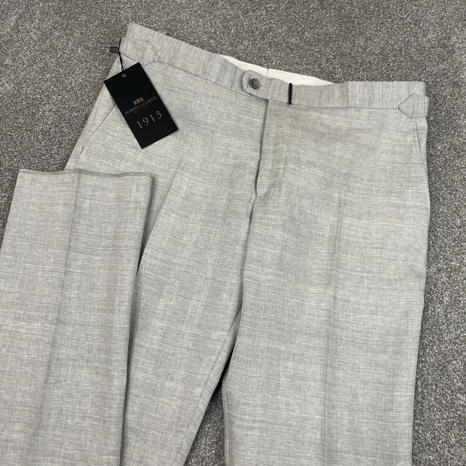 Hawes & Curtis Trouser Pant Men 32 Linen Wool Vitale Barberis Traveller Unhemmed
