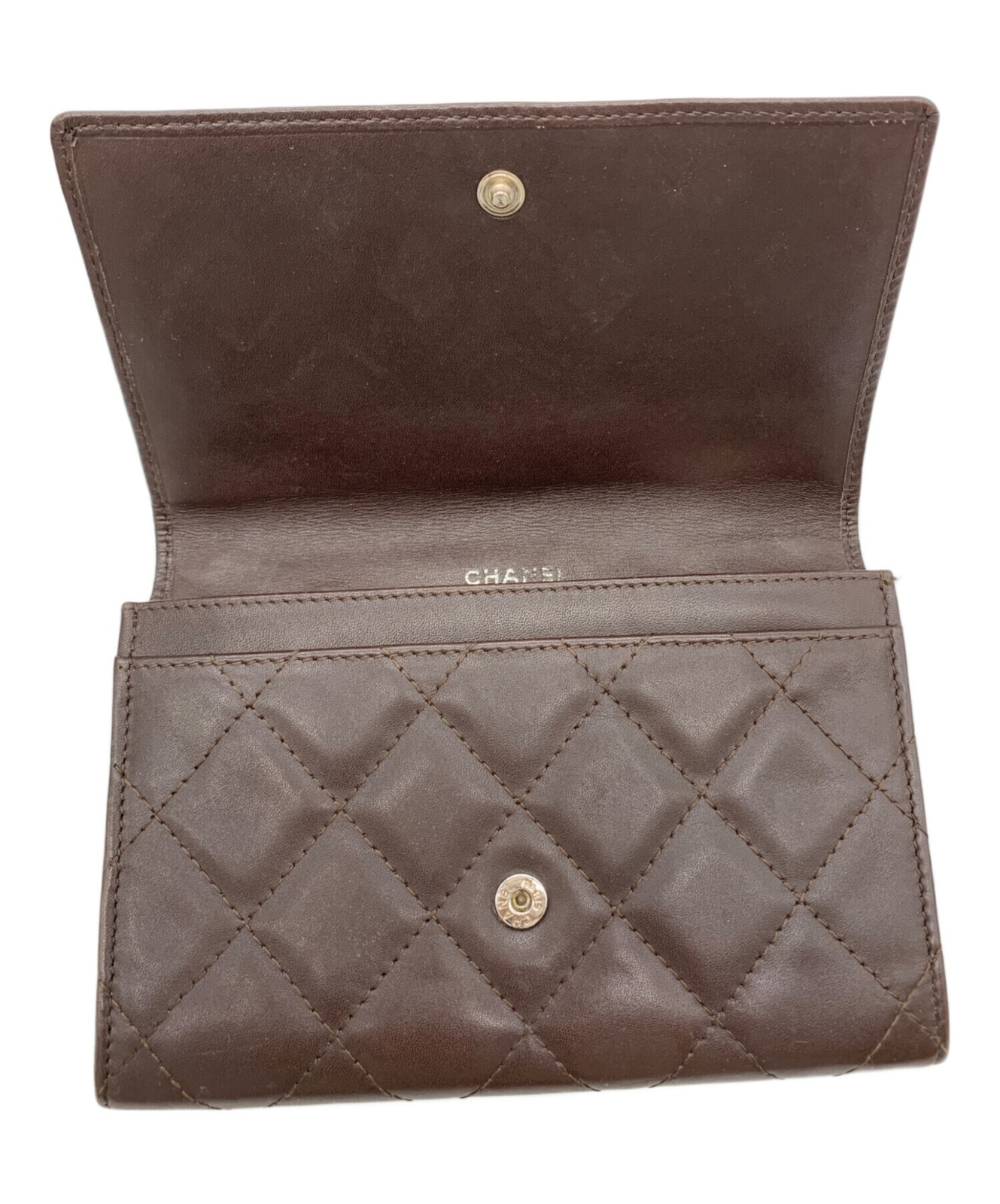CHANEL Brown Quilted Bi fold Wallet Card Slots Coin Pocket Auth