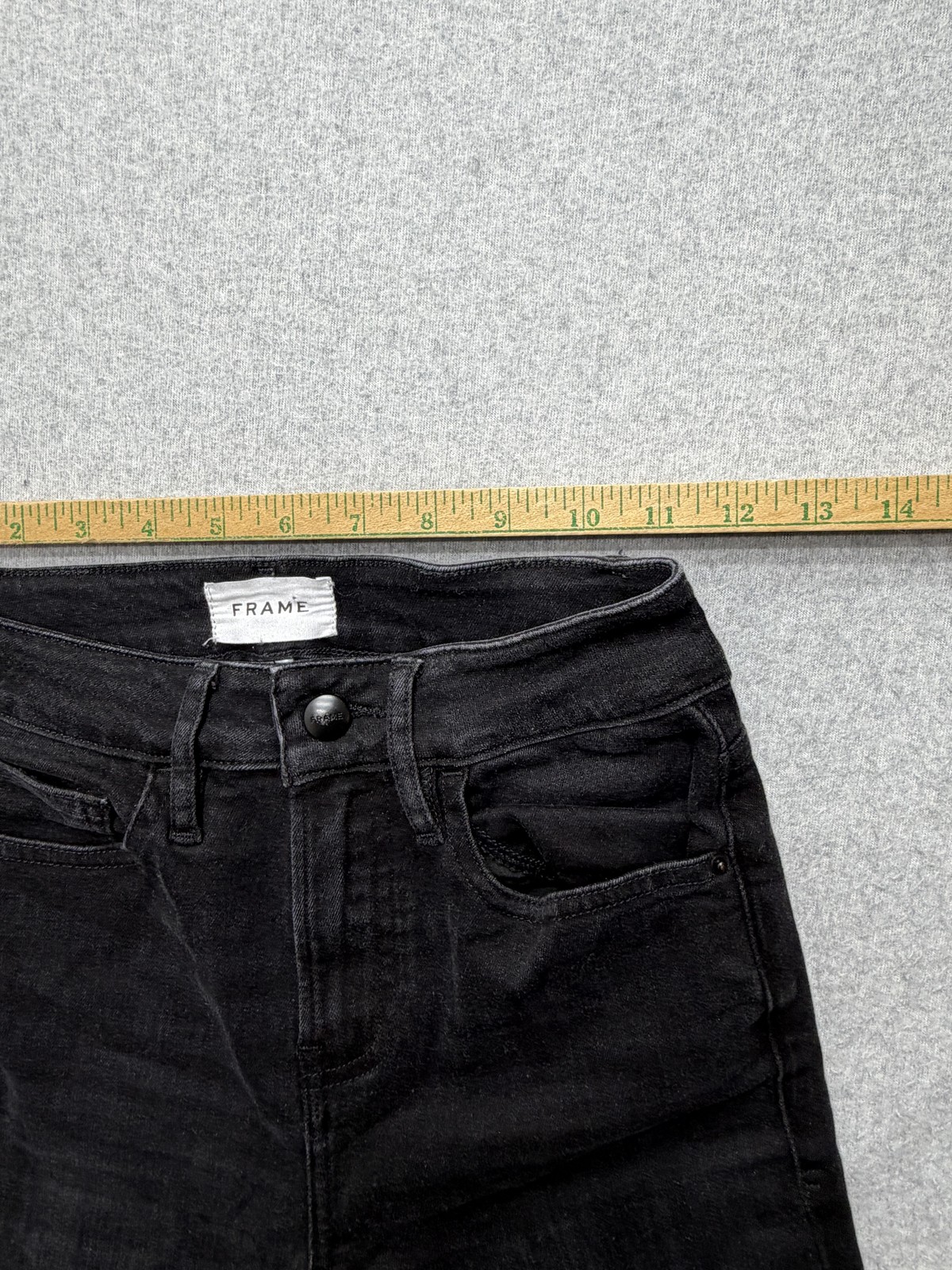 Frame Jeans Womens 24 Black Charcoal Wash High Rise Slim Flare Raw Hem Denim
