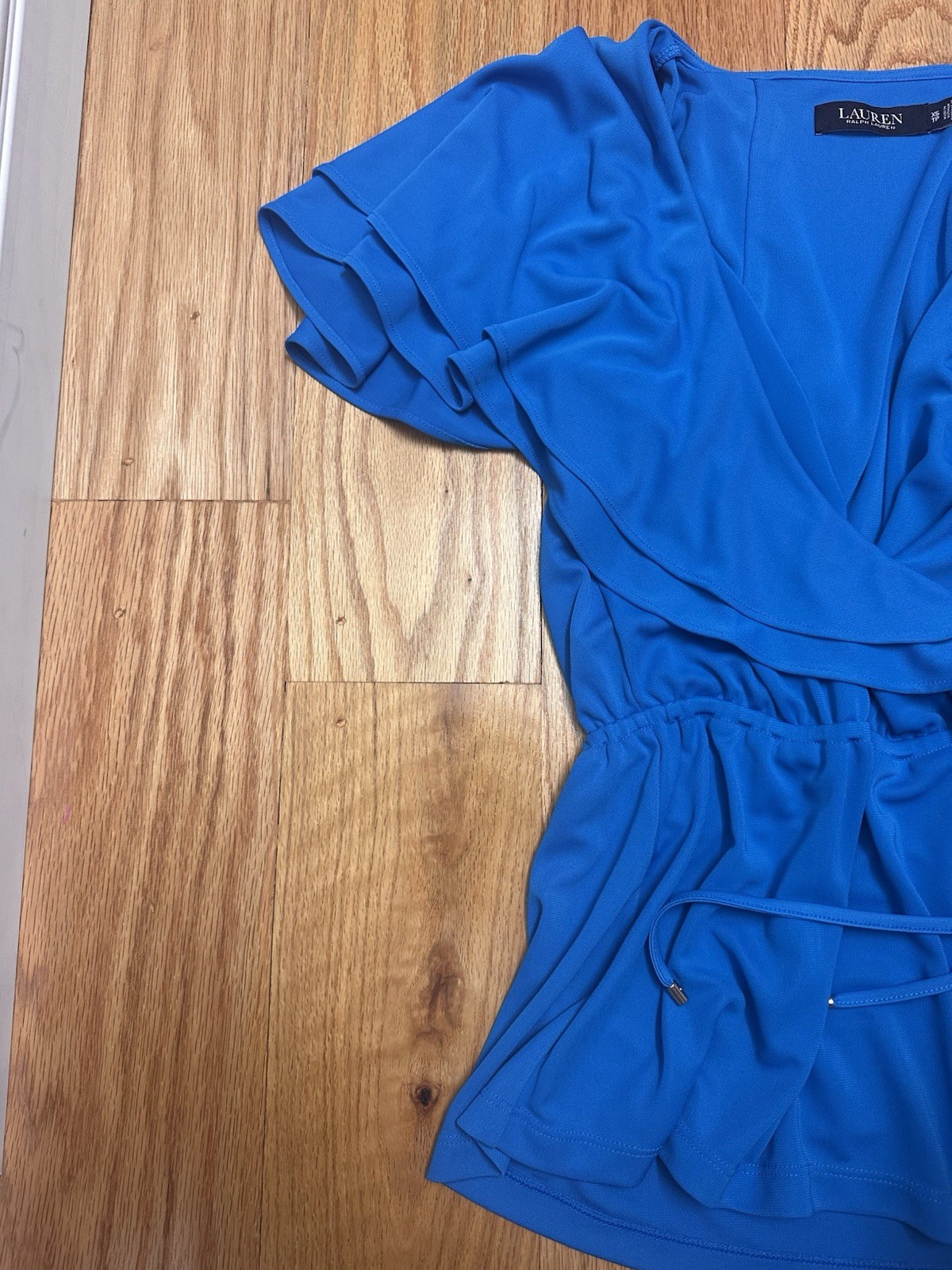 Lauren Ralph Lauren Blue Wrap V-Neck Flutter Sleeve Blouse XS