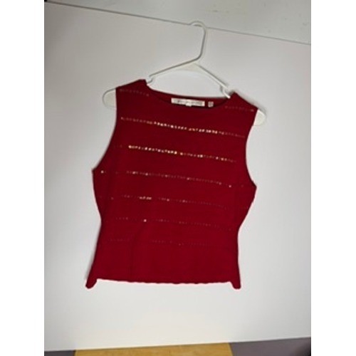 Max Studio Womens Red Sequin Knit Sleeveless Shell Top Size XL Crew Neck