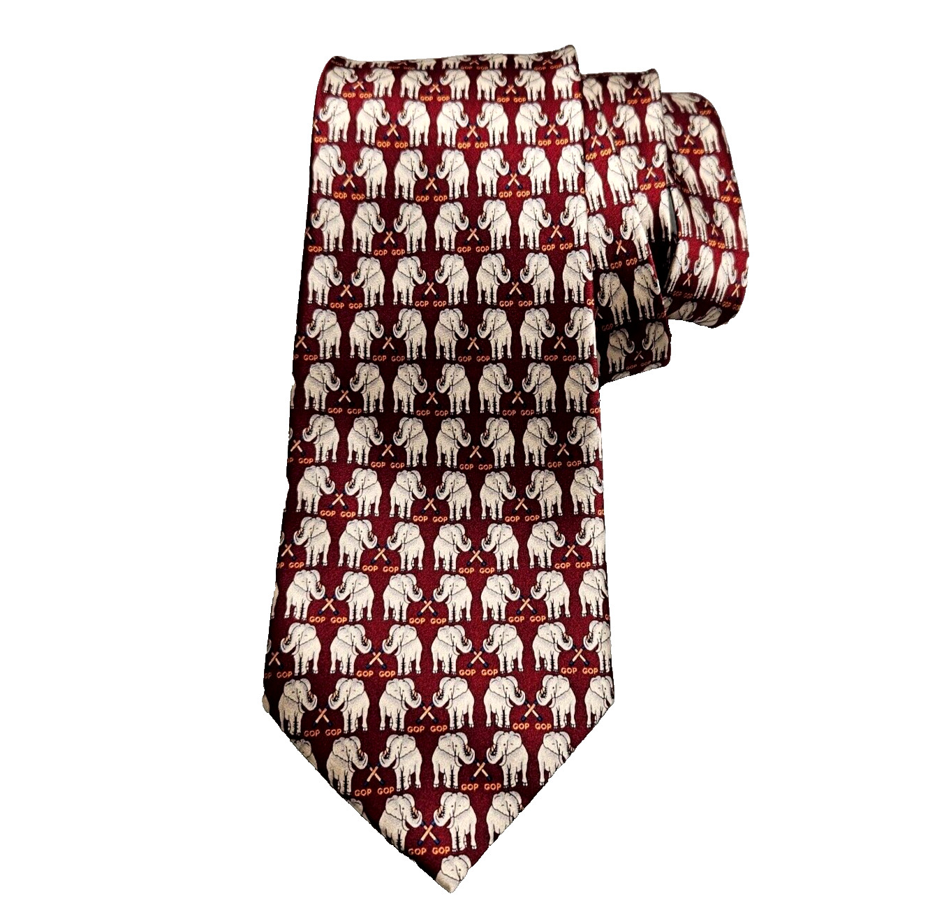 Museum Artifacts All Silk Tie Handmade Red GOP Elephant Pattern Politics
