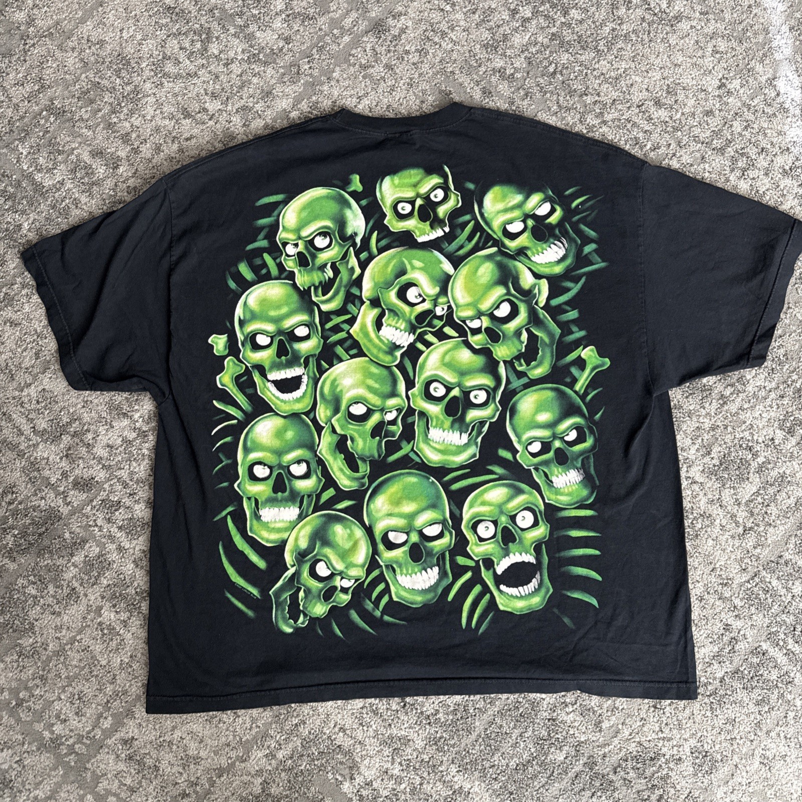 Liquid Blue All Over Green Skull Print Shirt 4XL Vintage 2001 Juicy J Authentic