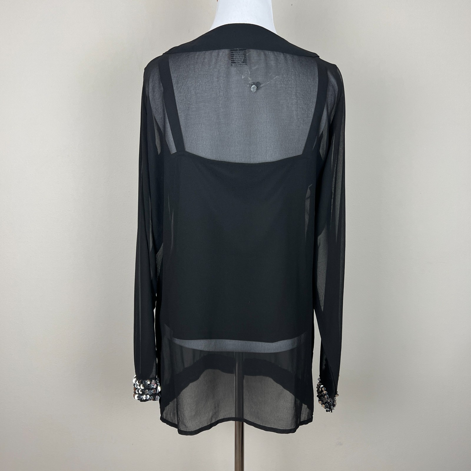 Cervelle Whimsigoth Tunic Top Womens Small Black Semi Sheer Sequin Trim Lined S