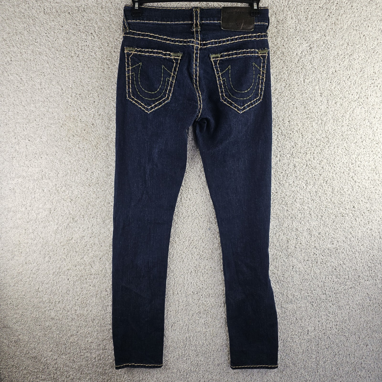 True Religion Geno Relaxed Slim Jeans Mens Size 29 31×32.5 Thick Yellow Stitch