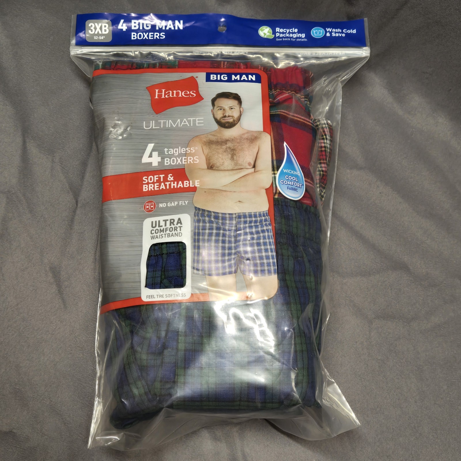 Hanes Big Man Tagless Wicking Cool Comfort Boxers 4pk Size 3XB 52-54″