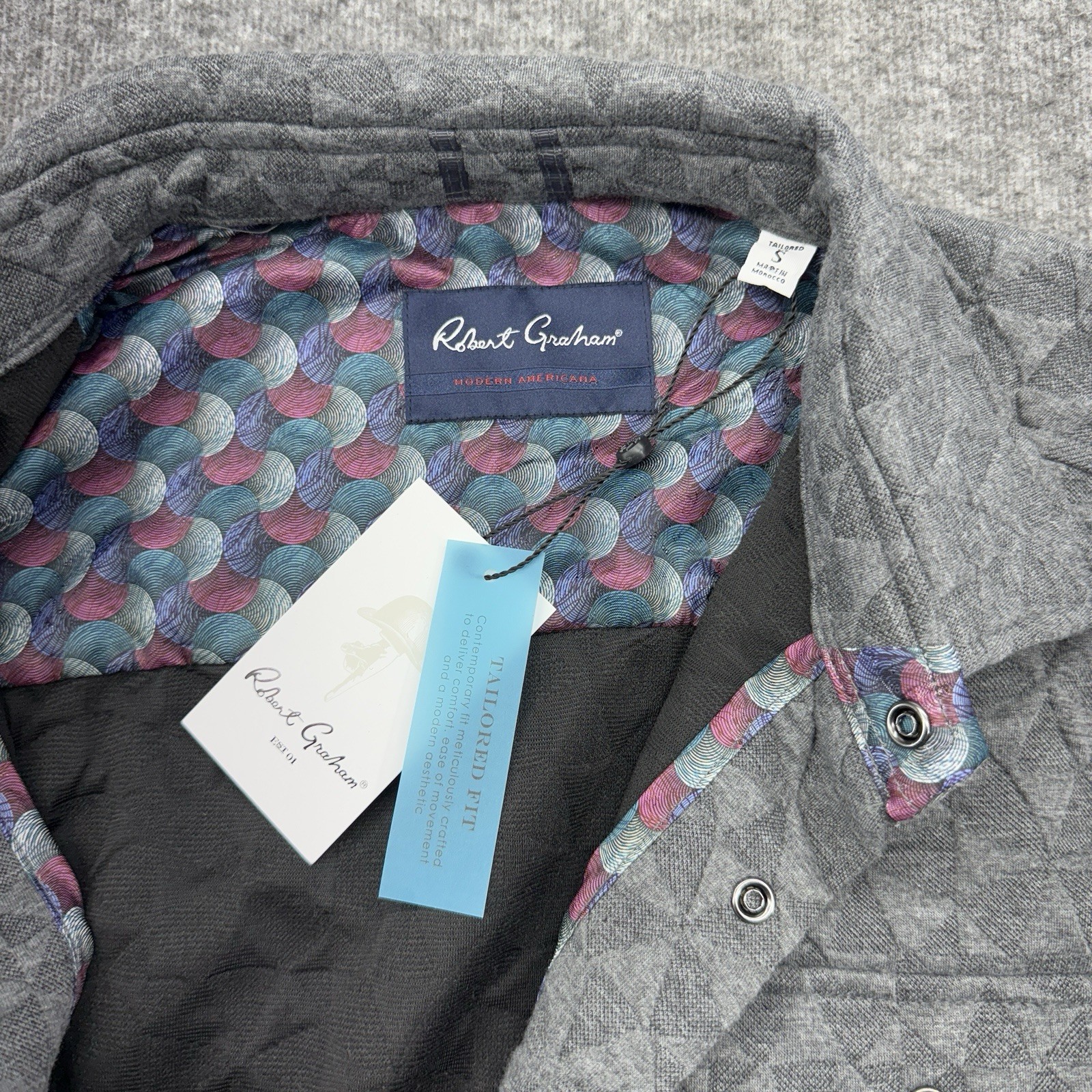New Robert Graham Mens Modern Americana Pearl Snap Quilted Long Sleeve Shirt S