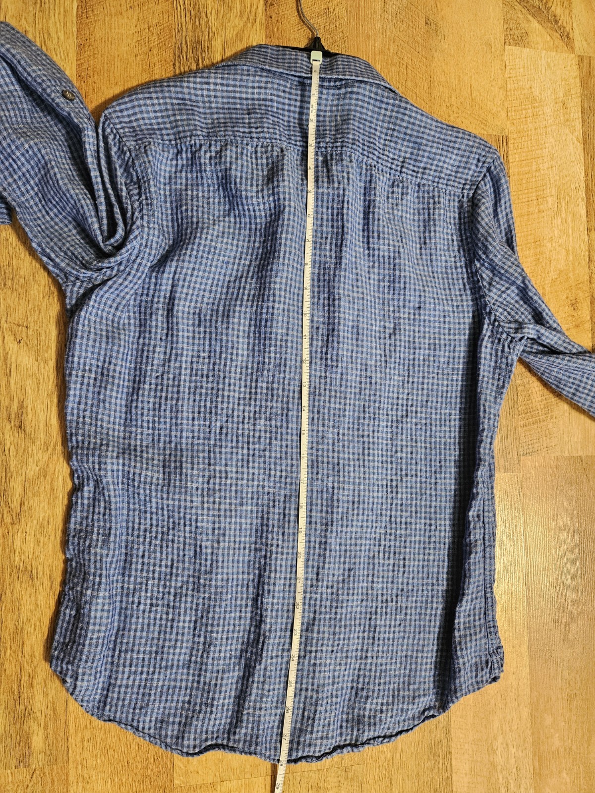 MURANO Baird McNutt Irish Linen gingham check slim fit medium shirt blue