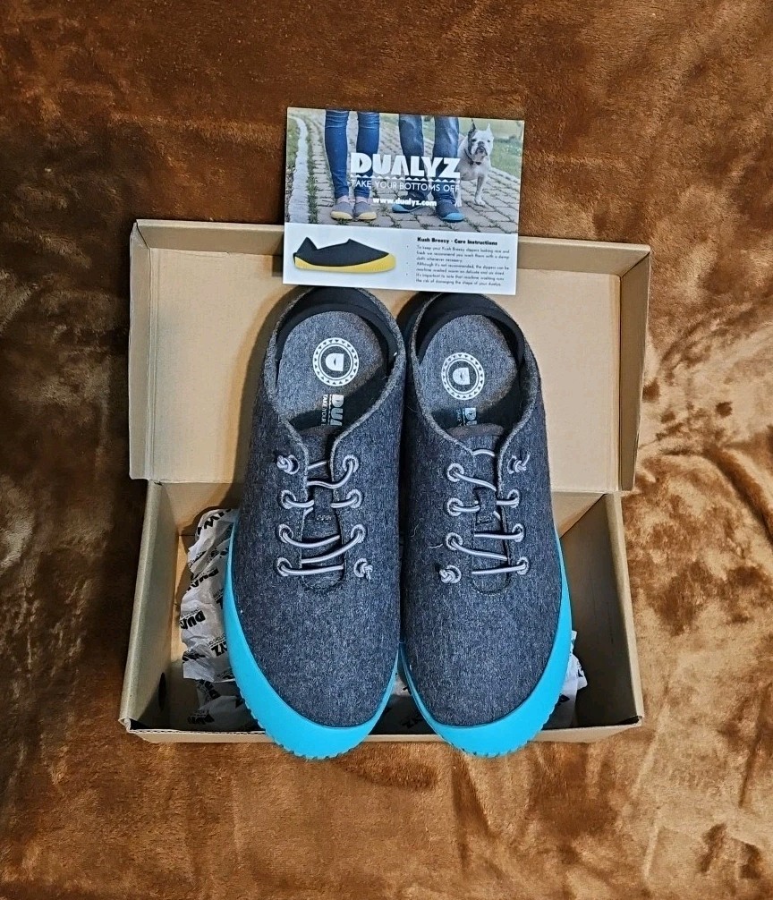 Dualyz Fit Gray Teal Unisex 100% Wool Slipper Shoe Removable Sole Size W9/M7 NIB