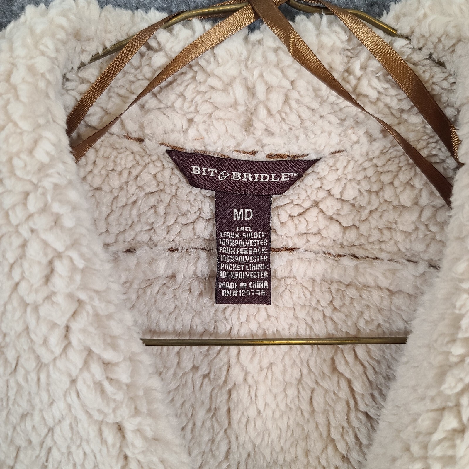 Bit & Bridle Women’s Medium Brown Faux Suede Shawl Collar Vest Faux Fur Lining