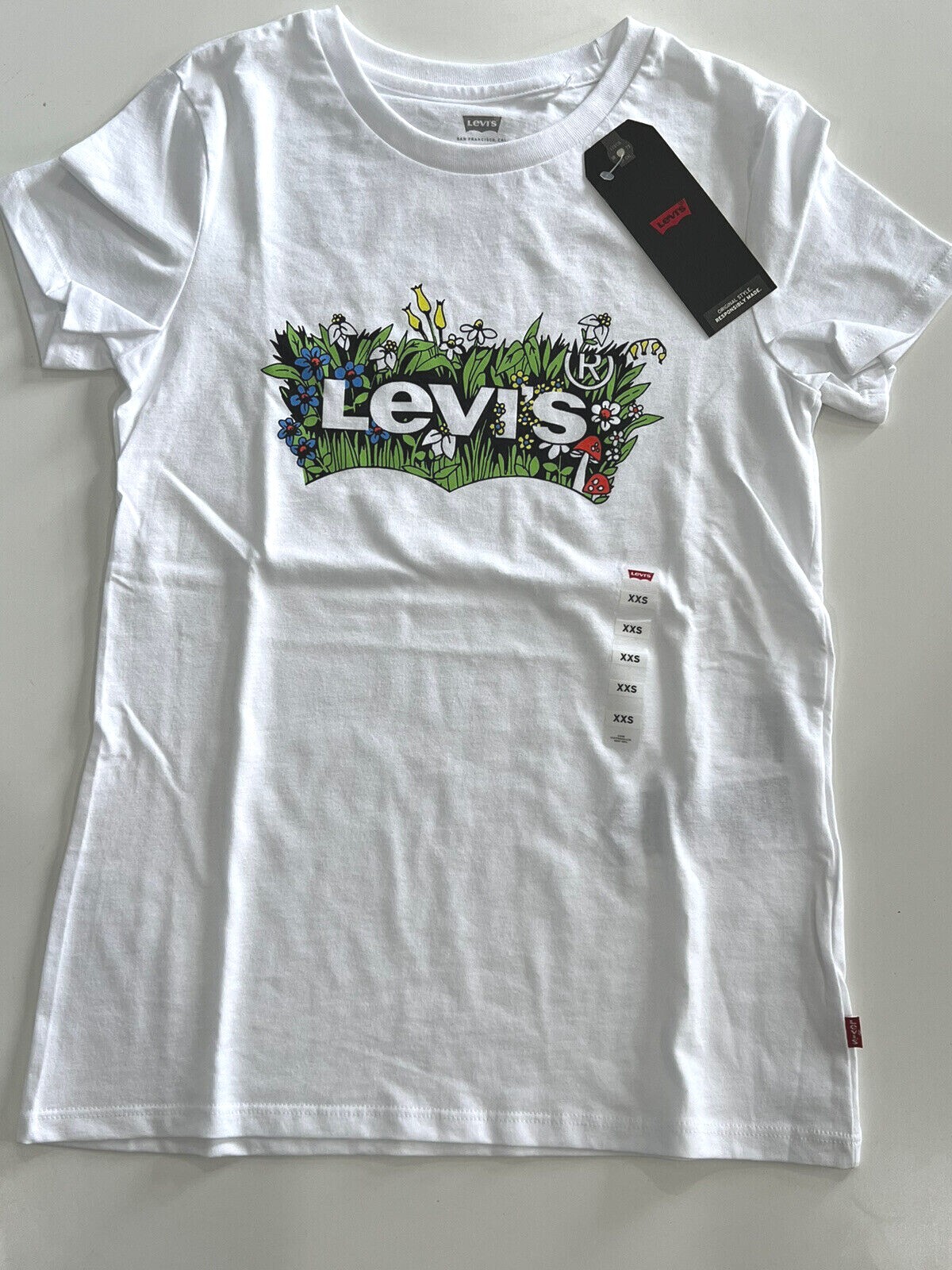 Levi’s Women’s Batwing Logo Perfect Tee White Floral T-Shirt Size XXS, XS NEW