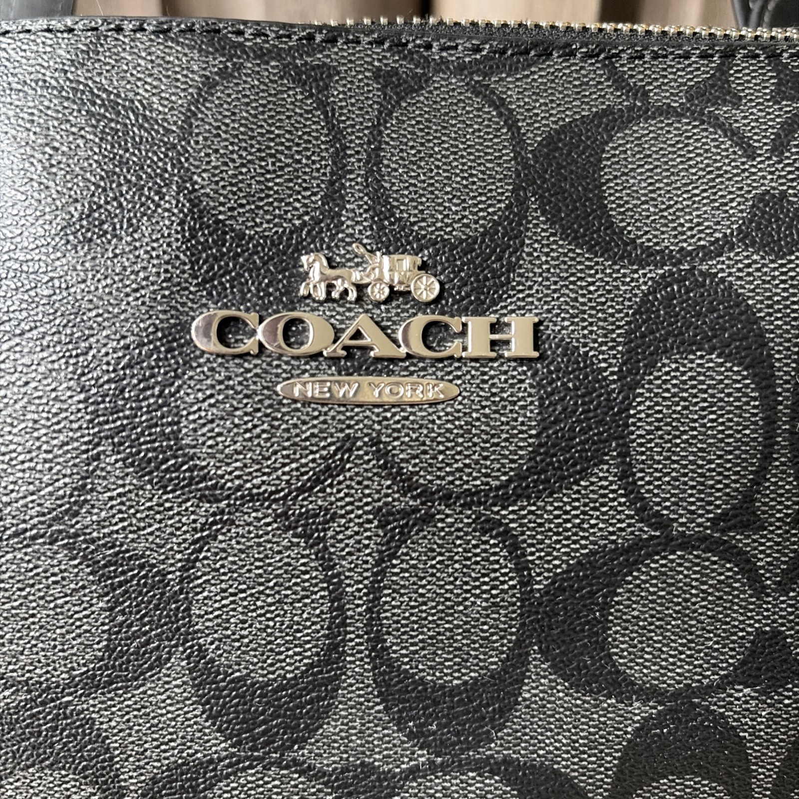 Coach Gallery Tote CH504 Signature Canvas Black Smoke Zip Top Shoulder Bag