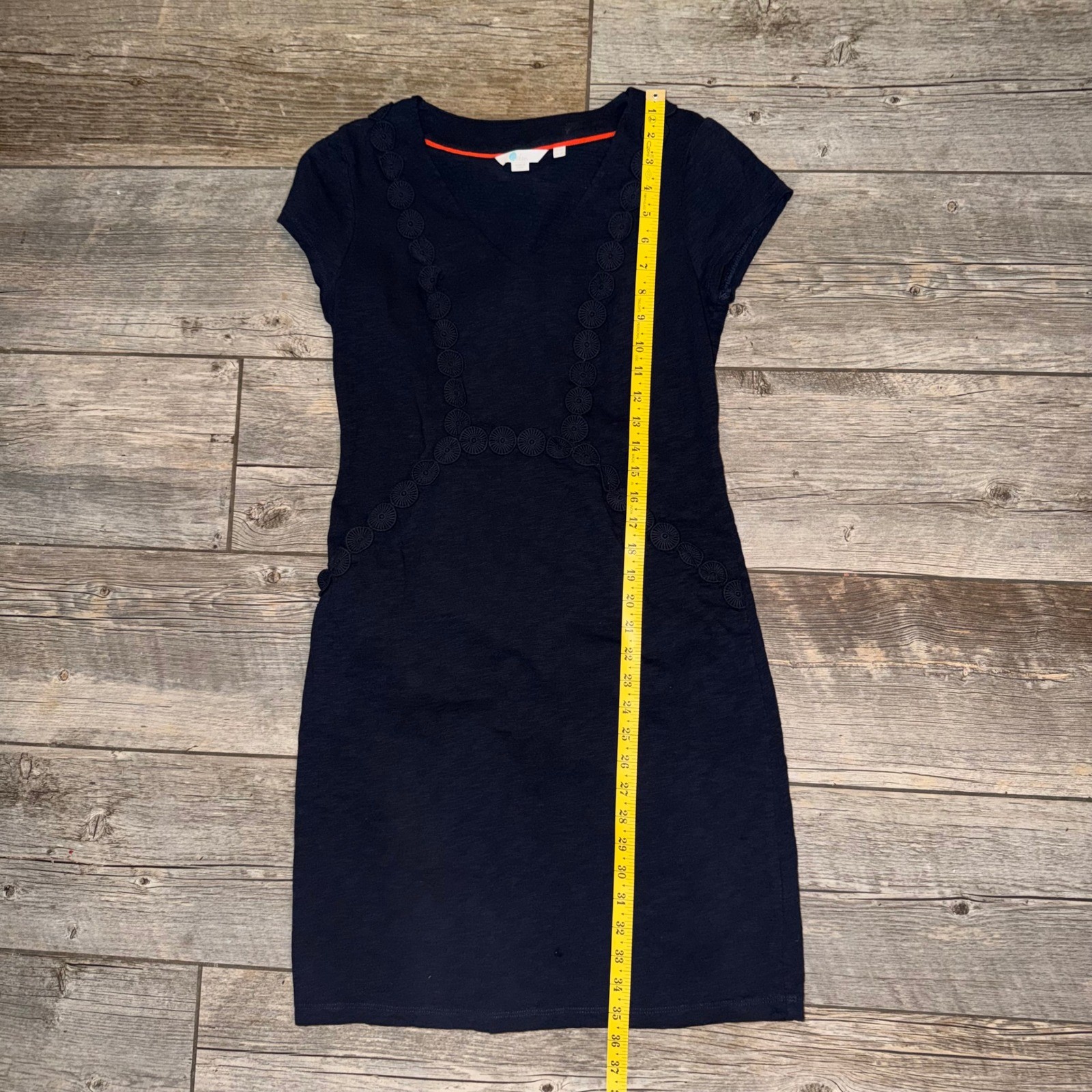 Boden Navy Blue Short Sleeve Cotton Dress with Scalloped Trim Pockets Size 6