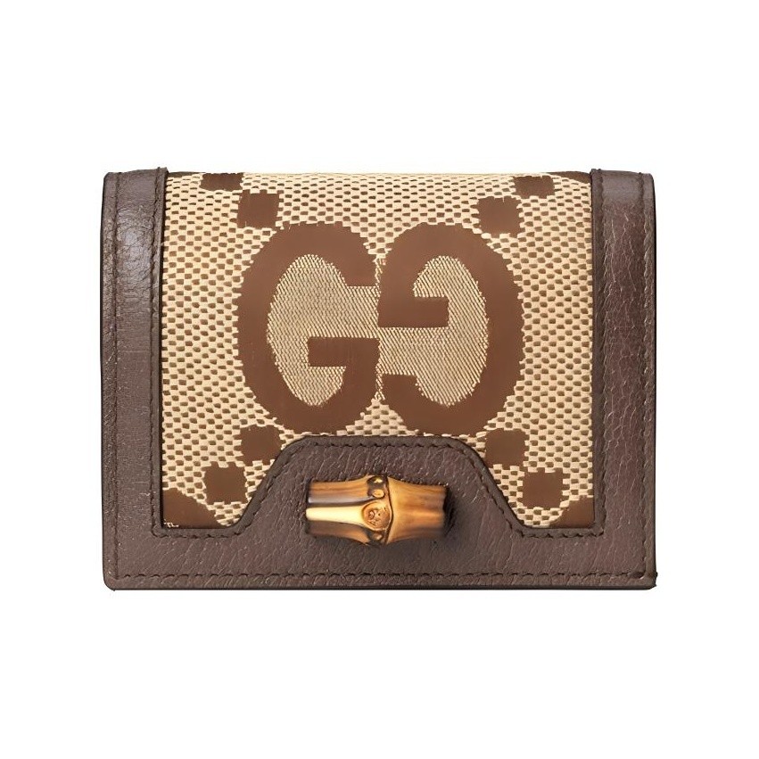 Gucci Bamboo Toggle Canvas and Leather Card Wallet for Women 7.48×7 in