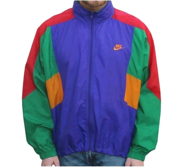 Vintage 80’s 90’s Nike Windbreaker Jacket, Color Block Full Zip XXL