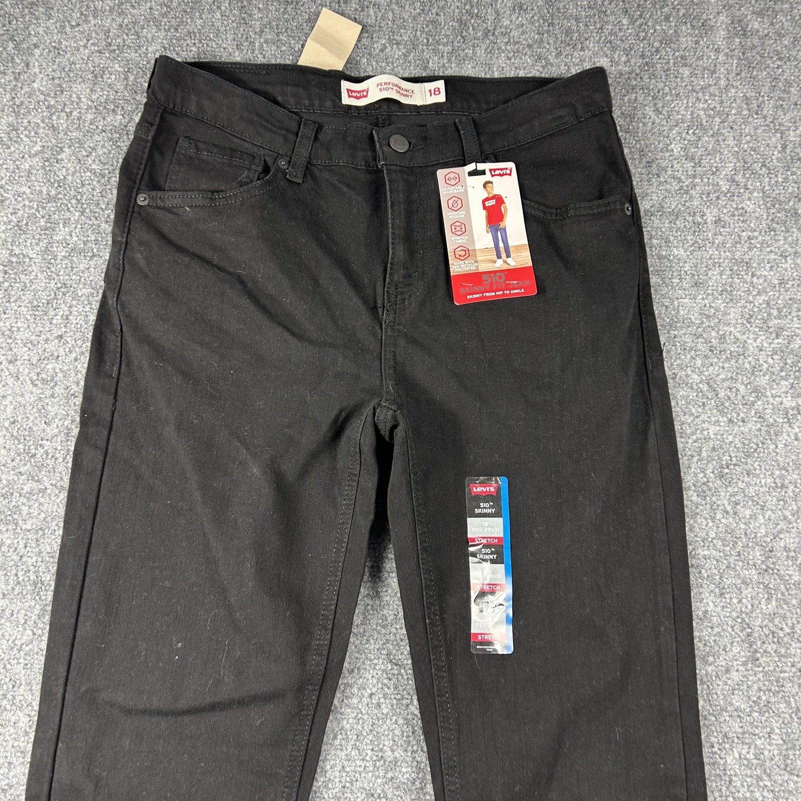 Levi’s Jeans Boys 18 29×31 Black 510 Skinny Performance Stretch Adjustable