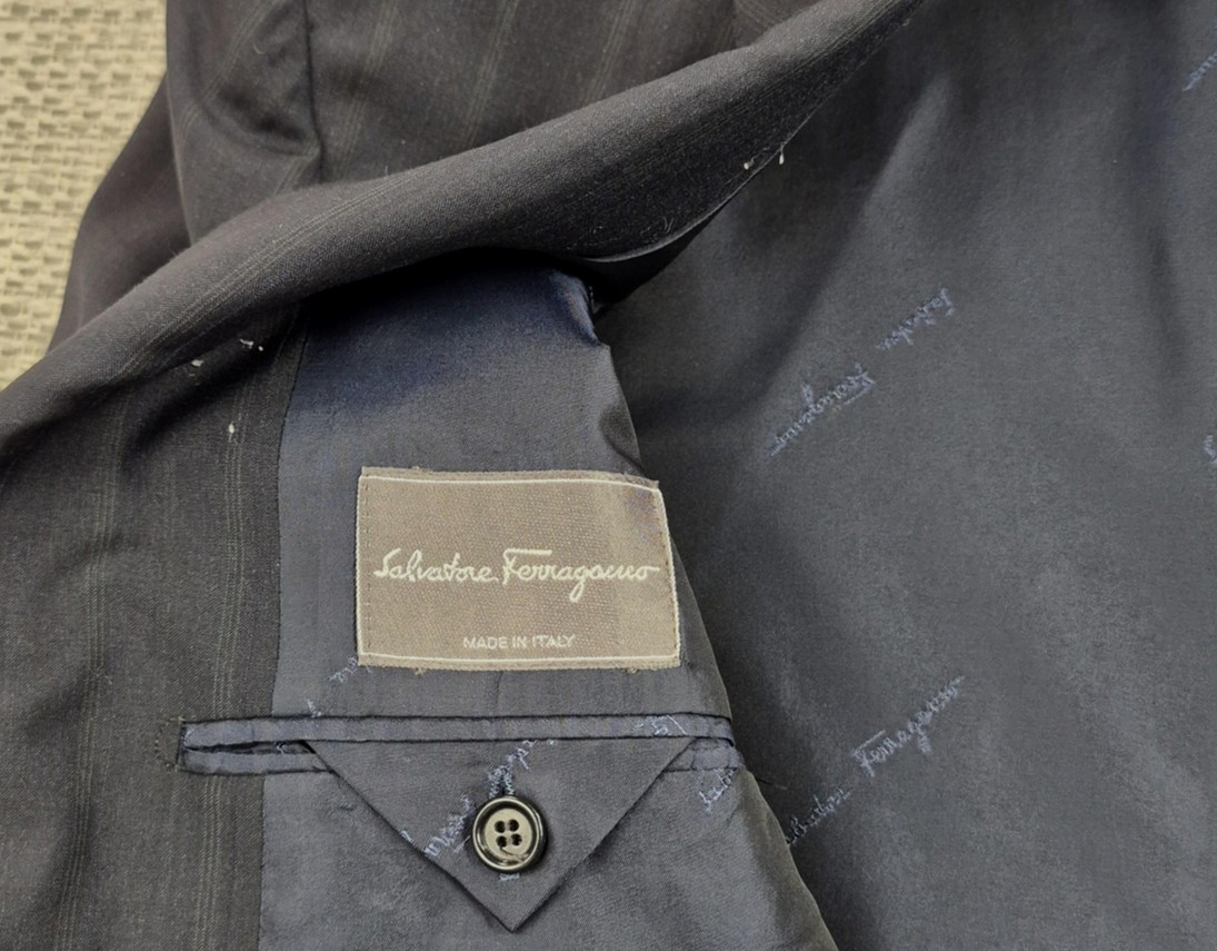 Salvatore Ferragamo Suit Jacket Mens IT 56 44 Gray Stripe Wool Two Button Italy