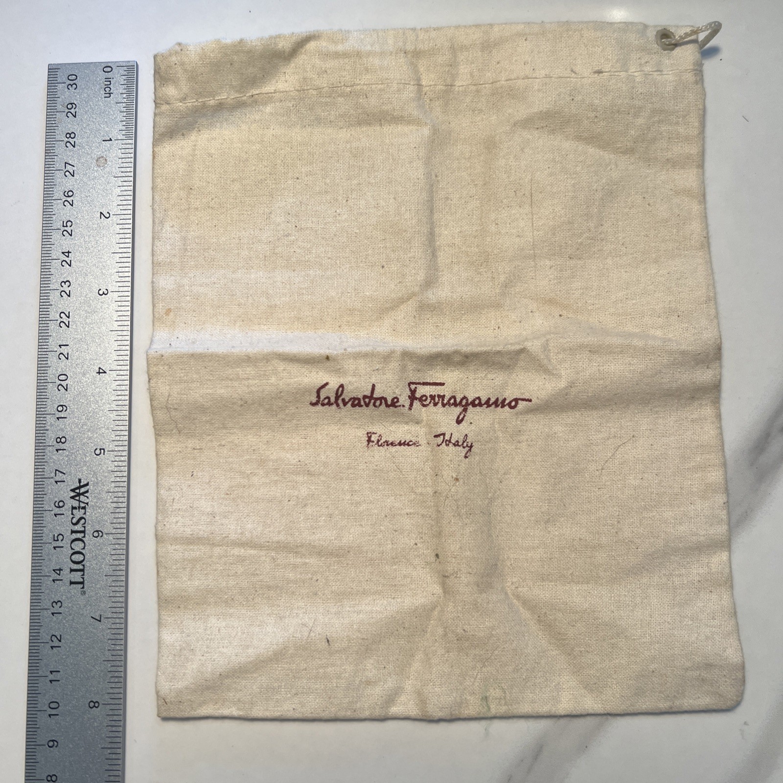 Salvatore Ferragamo Cream Empty Dust Wallet Storage Red Logo 7 X 7.75 In
