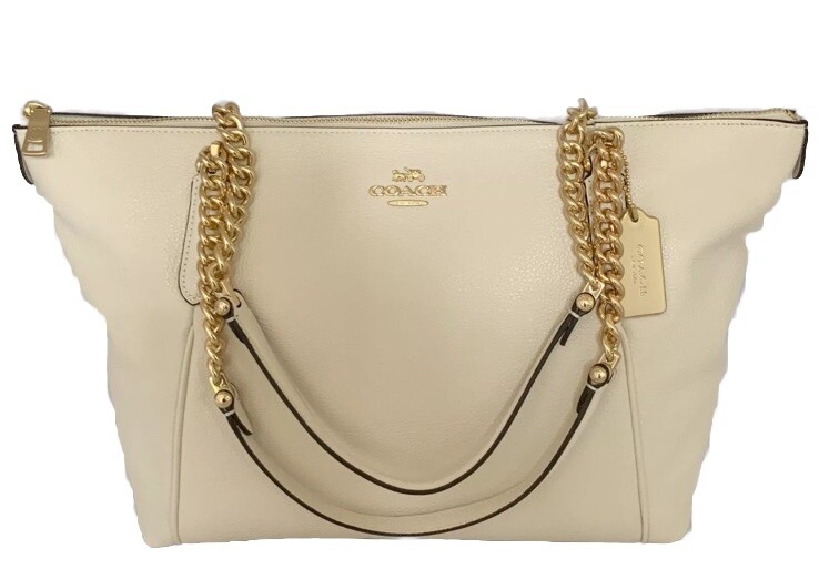 Coach Ava Chain Tote F87775 Chalk Pebbled Leather Gold Chain Shoulder Bag- NWT