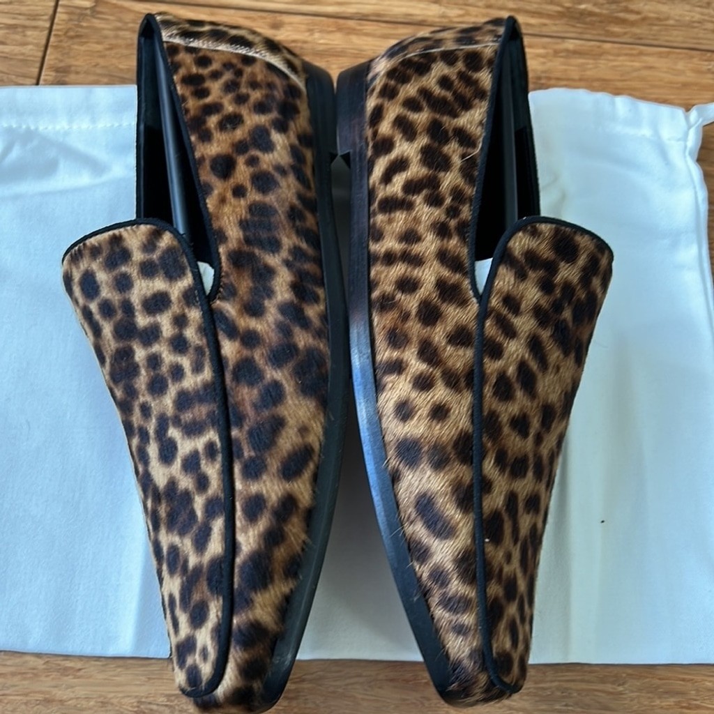 NEW FRAME Designer Le Verona Leather Leopard Print Loafers 38 w/ Dust Bag