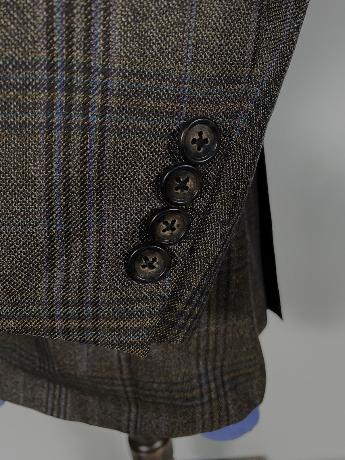 Corneliani 54R 44R Wool Brown Blue Green Purple Plaid Sport Coat Jacket Blazer