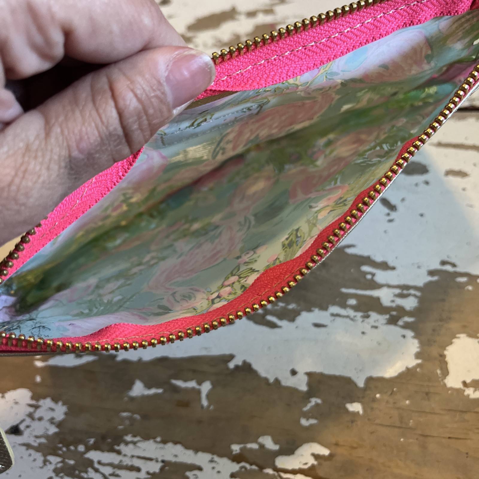 Lilly Pulitzer Pink Flamingo Vinyl Pouch bag zip Pencil Case makeup 8.75”x6”