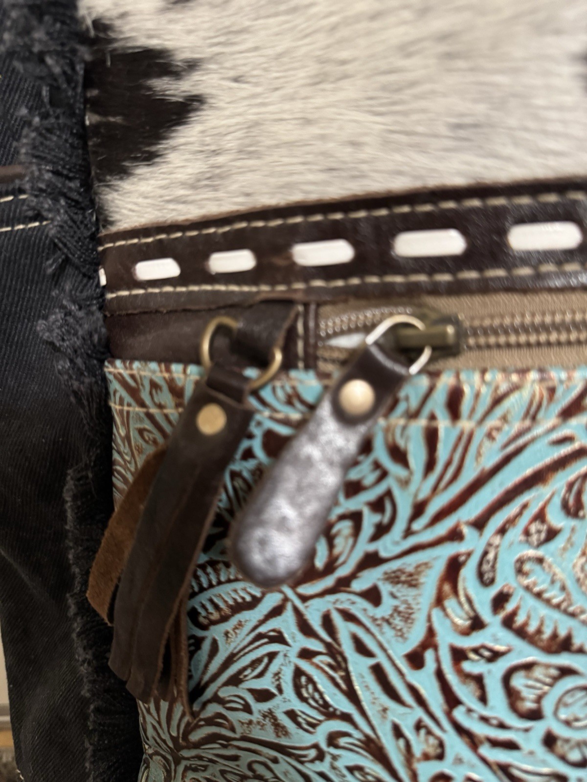 MYRNA Seagrass Weekender Tote – Leather, Hair-On Cowhide, New with Tags