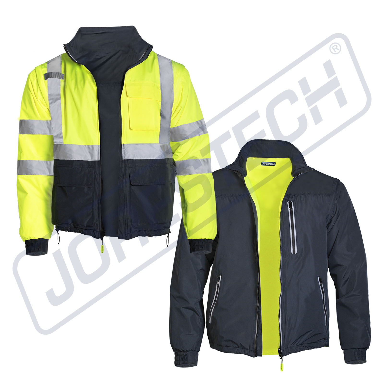4 in 1 Hi Vis Visibility Reversible Safety Jacket JORESTECH Windbreaker