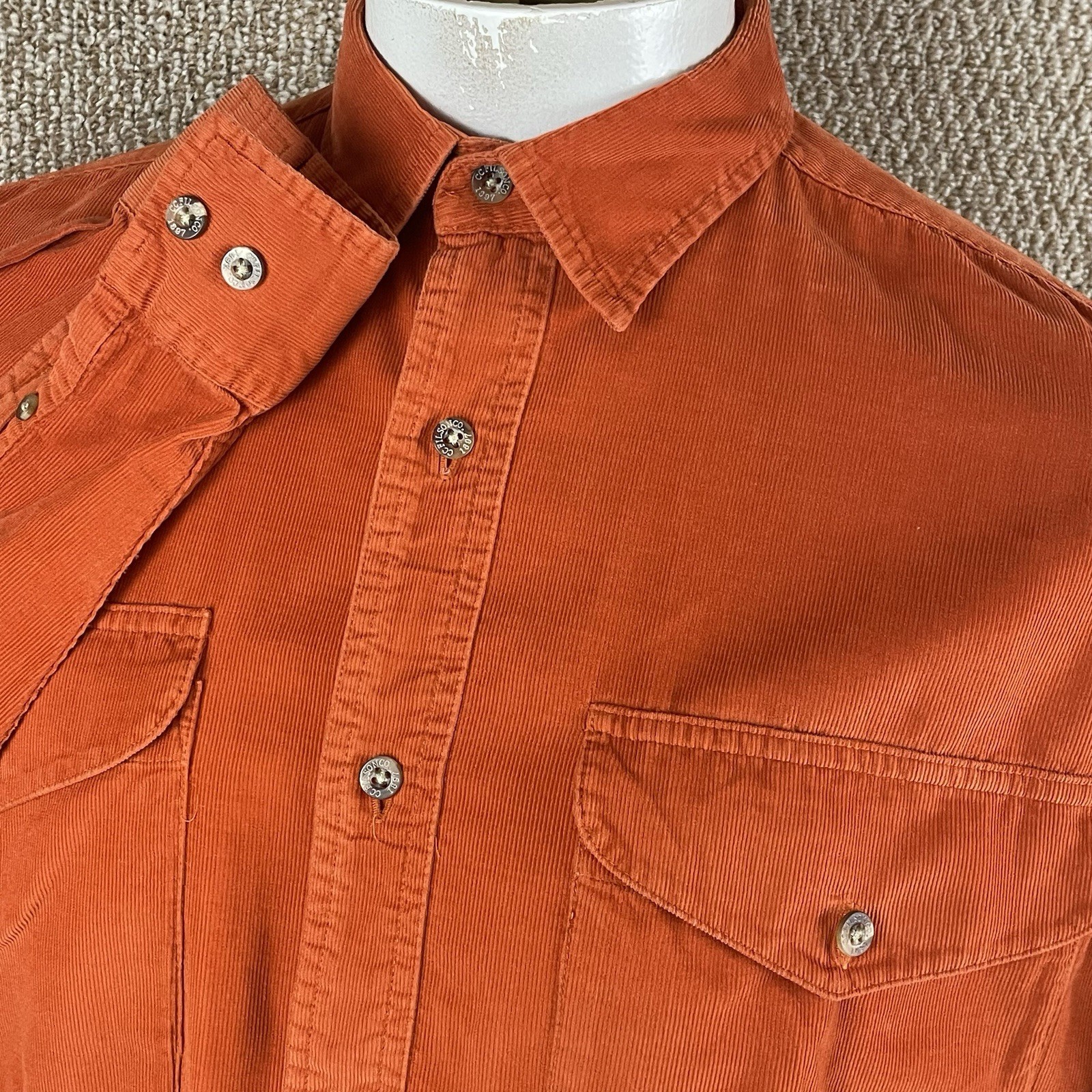 C.C. Filson Corduroy Shirt Mens M (Fits L) Orange Button Up Long Sleeve C75