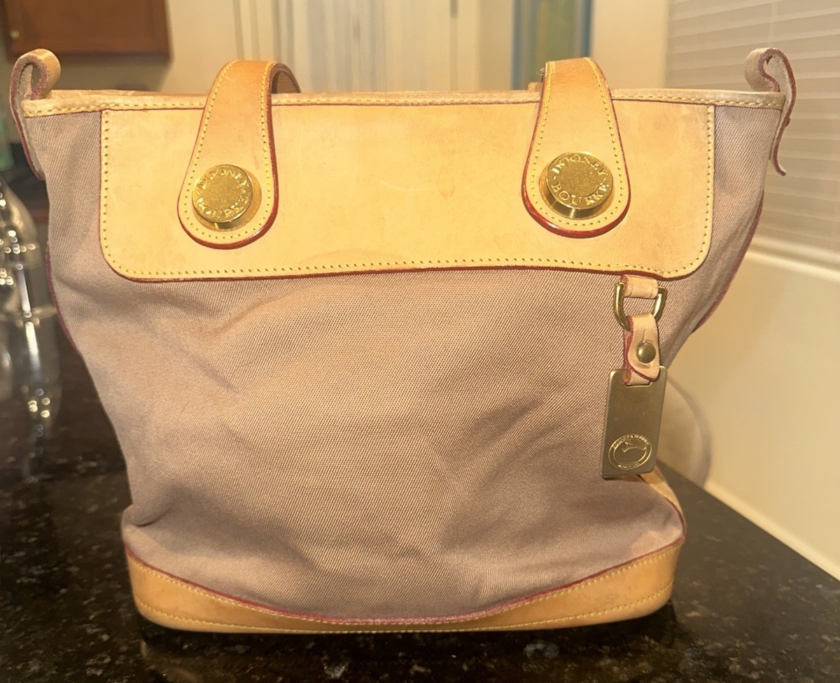Vintage Dooney & Bourke Beige Canvas Natural Leather Trim Tote Shoulder Bag