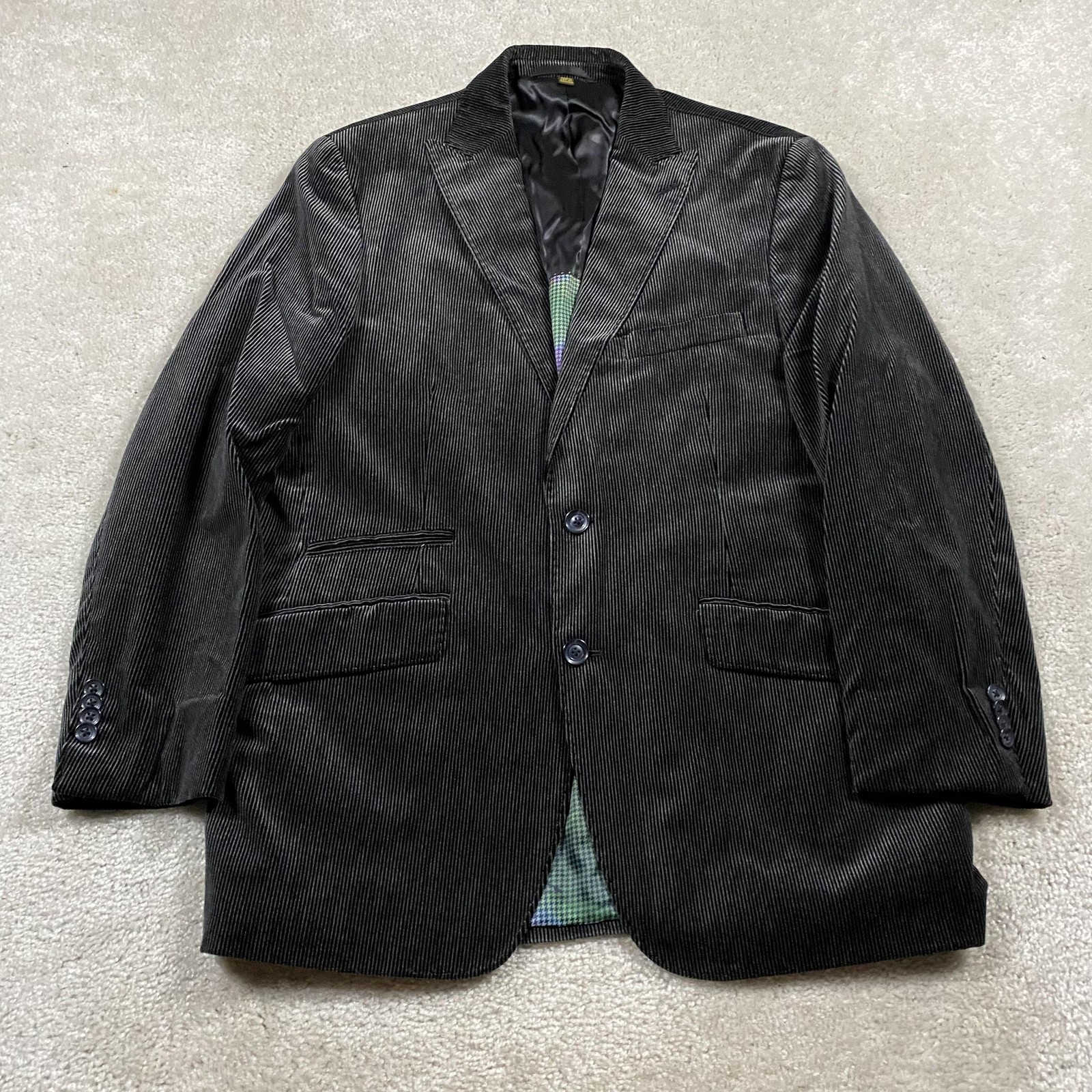 Kroon Sport Coat Mens 40R Black Striped Velvet Cotton Blazer Lined Jacket