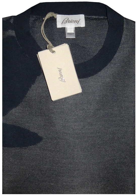 $1650 NEW BRIONI SWEATER XL / XXL E 56 SLIM FIT DENIM BLUE CAMO KNIT COTTON SILK