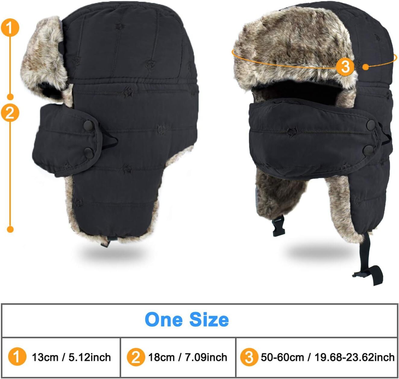 Winter Ski Hat with Ear Flap Removable Face Mask Windproof Faux Fur Hunting Hat