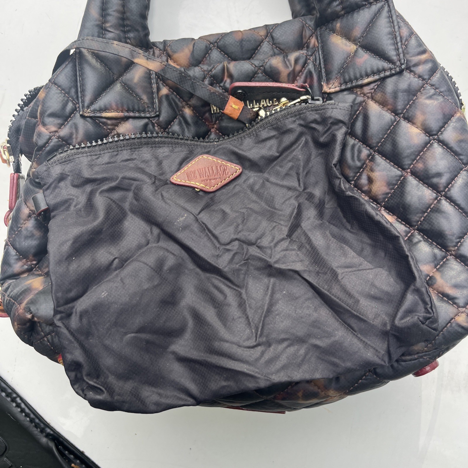 MZ Wallace Metro Quatro Quilted Tote Brown NO Strap (Interior Stained See Pics)