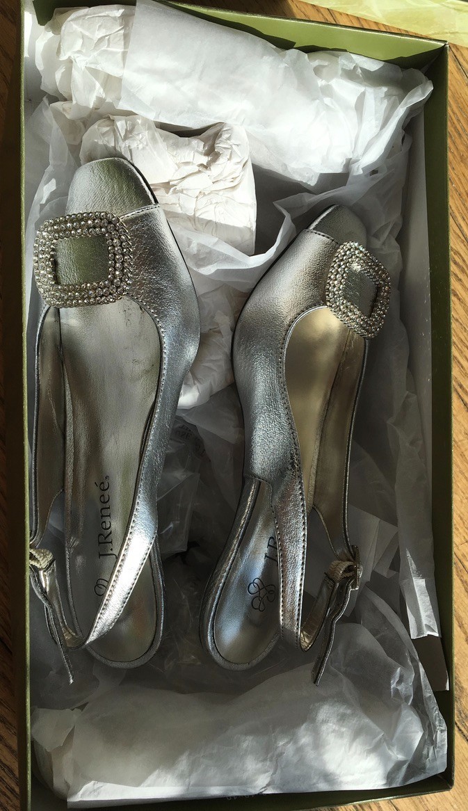 J. Renee Silver Slingback Special Occasion US Size 5 Open Toe Rhinestone Buckle