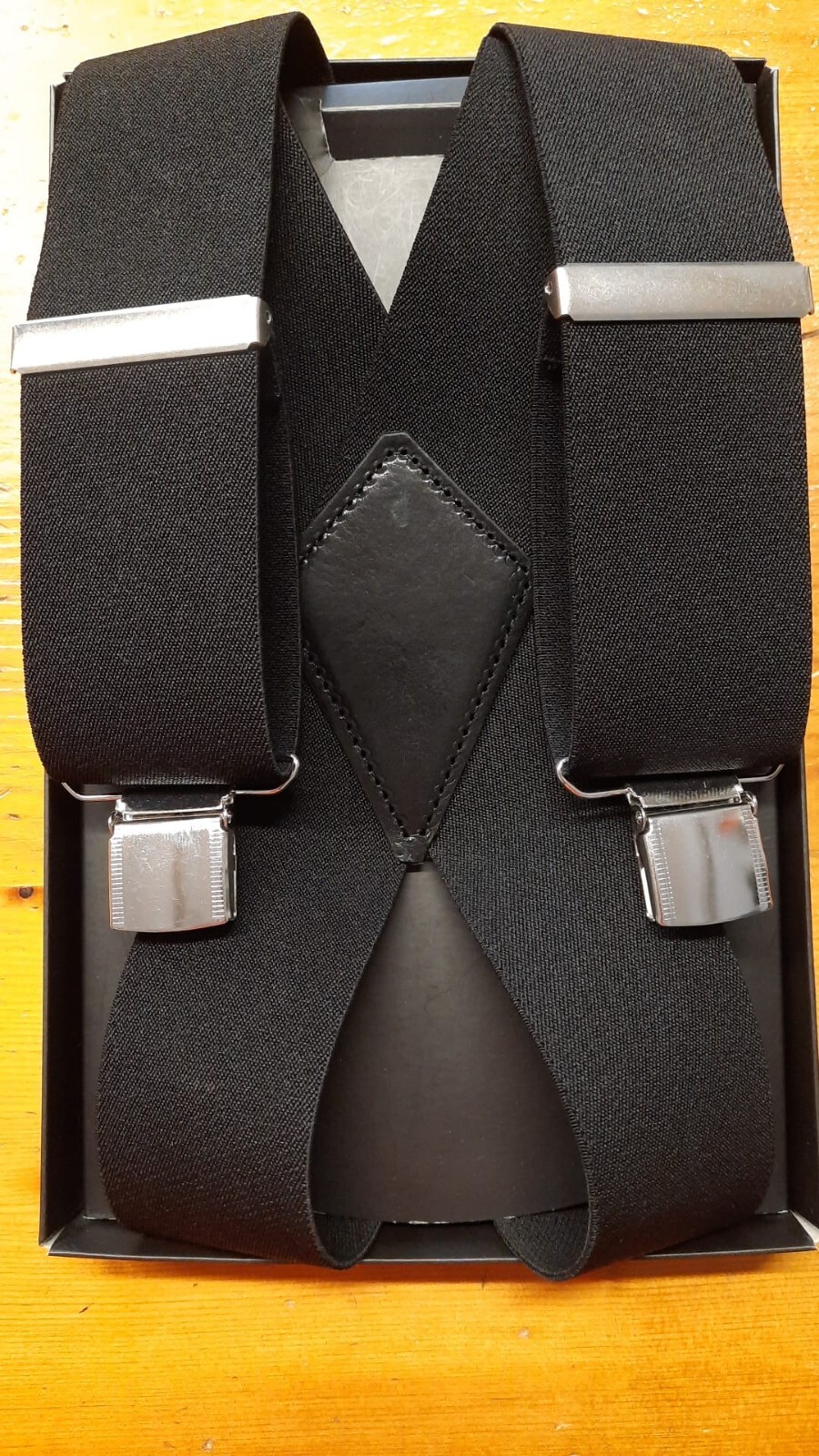 Solid Color Black 50mm 4 Arm Leather Strap 100% Made in Italy