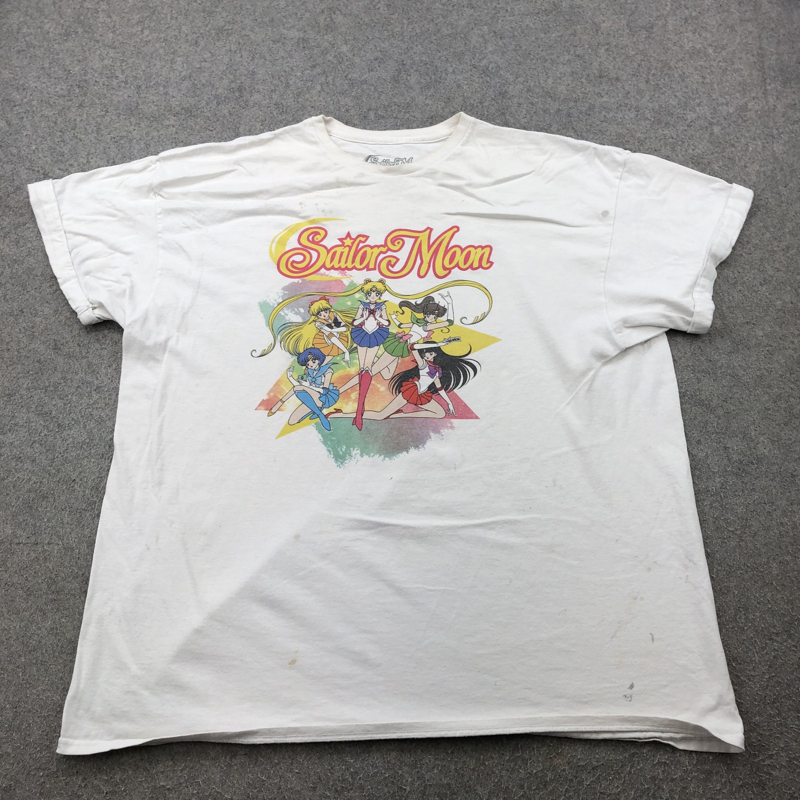 Sailor Moon Shirt Mens 2XL White Anime Graphic Tee Cartoon Manga Crew *