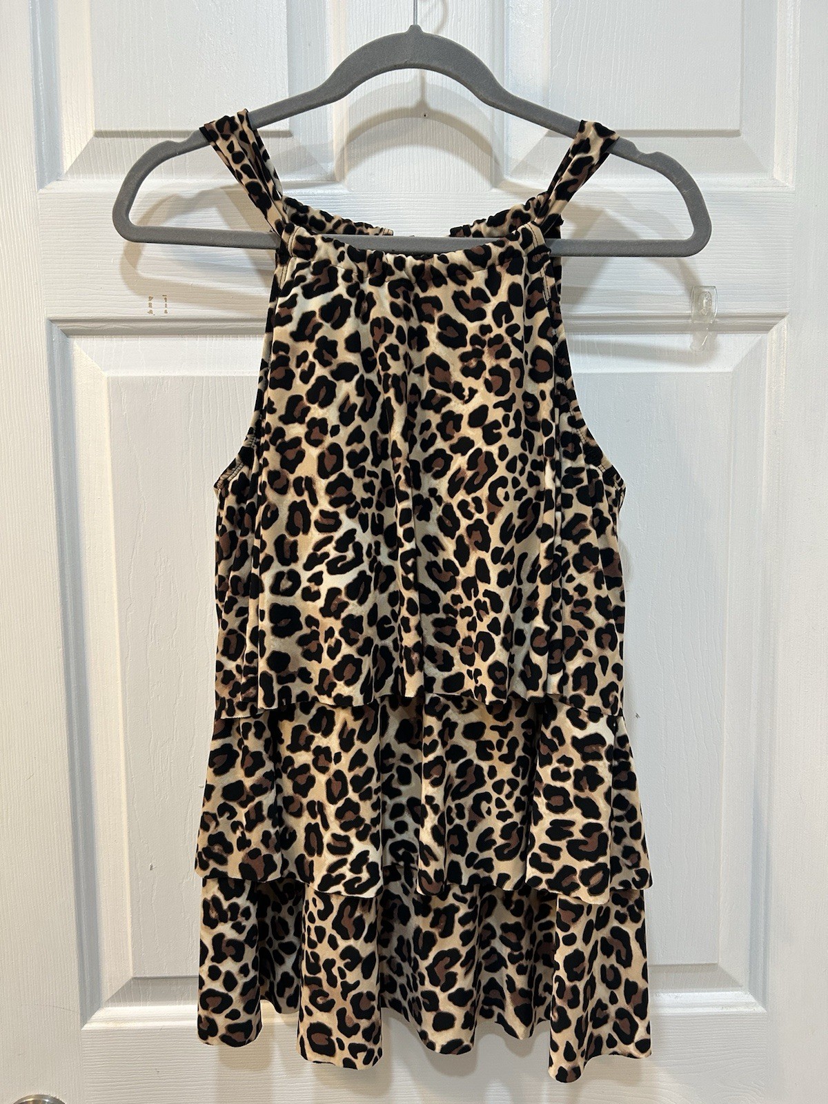 Dreamsuit by Miracle Brands Tiered Leopard Print Halter Swim Top Sz 14 Ruffled