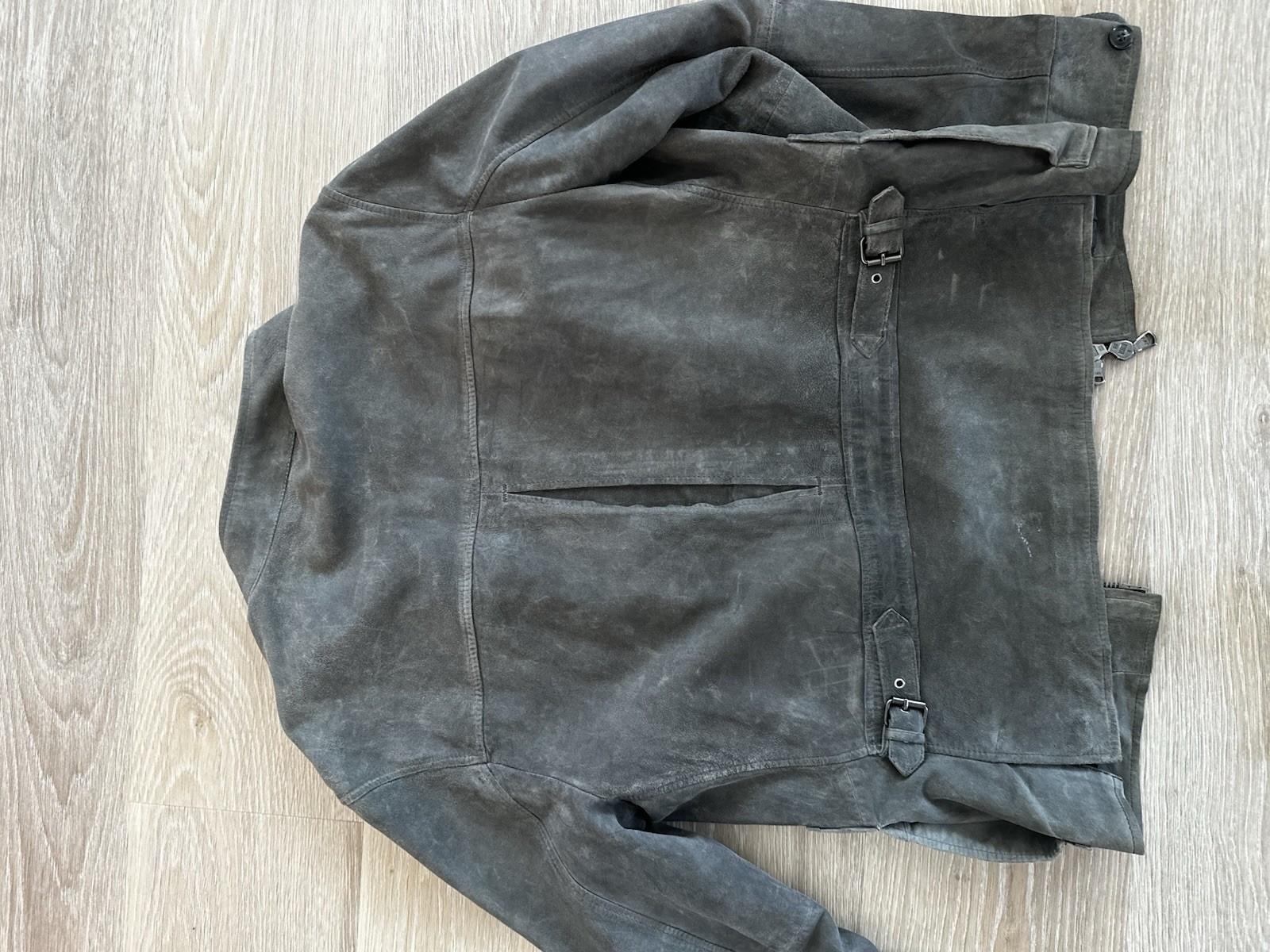 John Varvatos Gray Suede Biker Jacket Slim Fit Lined Zip Buckle Size S