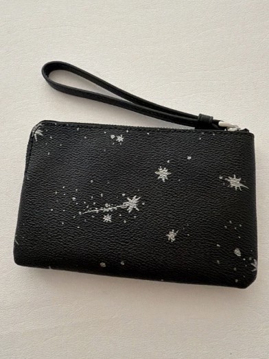 NWT Coach CCK76 Corner Zip Wristlet in Star Print In Black Leather/Silver Star