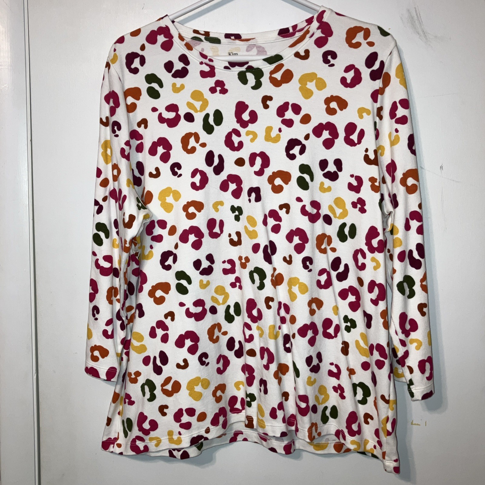 Women’s Kim Rogers Shirt, Size XL, Perfectly Soft, White with Multi, 3/4 Sleeves