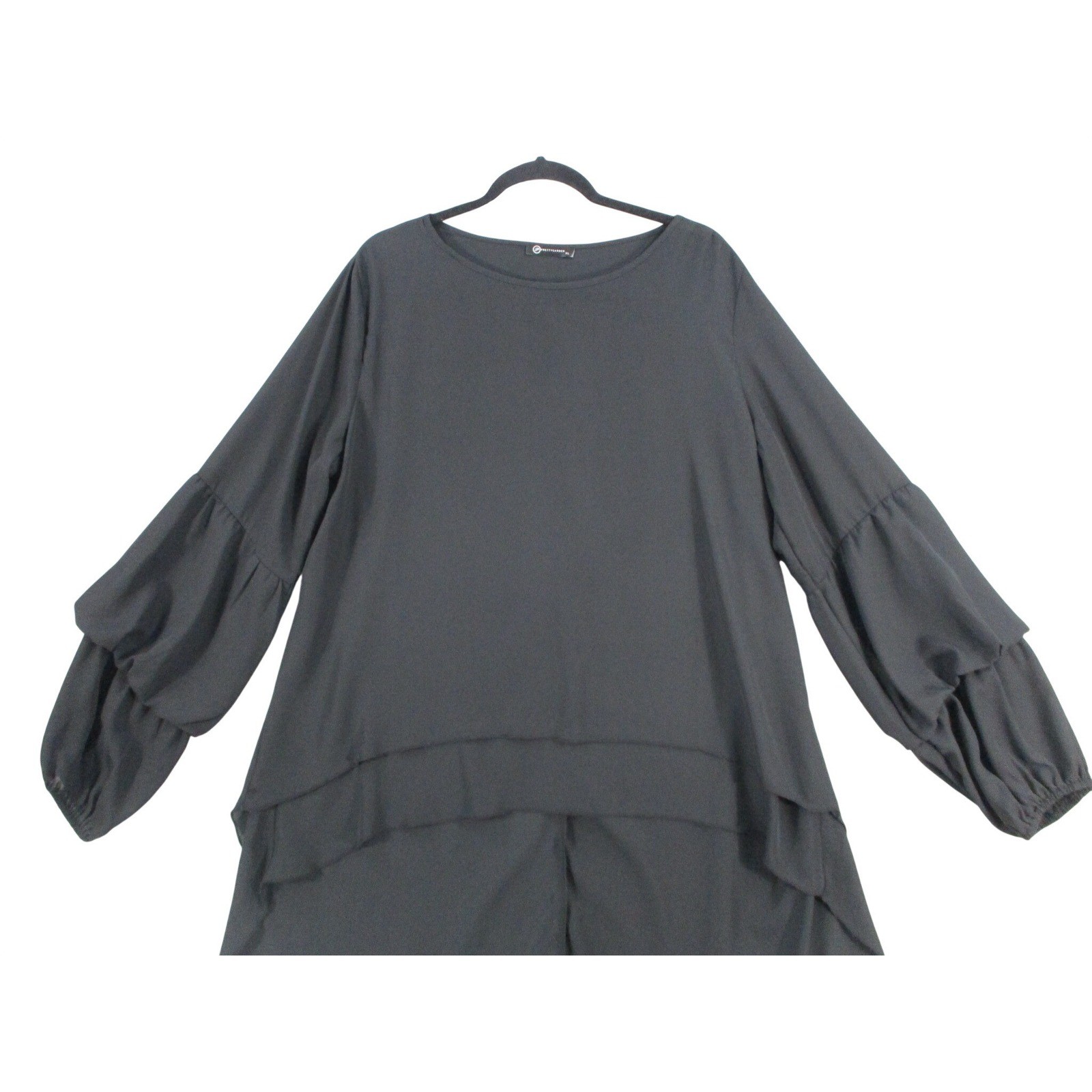 Prettygarden Womens XL Black High Low Tiered Ruffle Sleeve Blouse Top