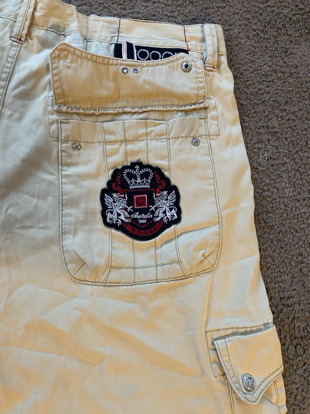 VINTAGE Y2K COOGI Men’s Beige Canvas Cotton Cargo Shorts Size 40. Biker Hip Hop