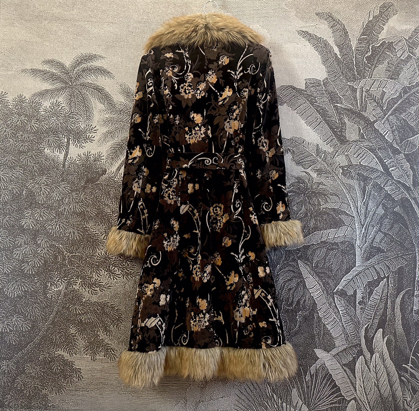 Stunning Rare Vintage Afghan Coat Floral Corduroy Fur 70s Boho Hippy Jacket Sz M